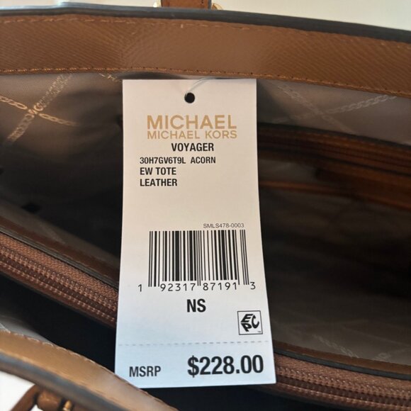 Michael Kors Voyager Tote in Style 30H7GV6T9L (Acorn Leather, East / West Tote) - Picture 3 of 8